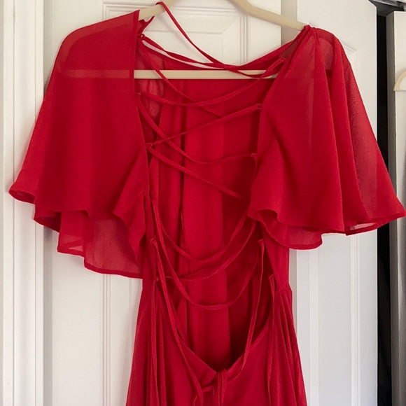 ASOS Red Midi Dress with Crisscross Back - Picture 1 of 5